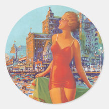 Image vintage d'Atlantic City Adhésifs Ronds