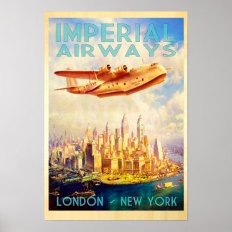 Affiche vintage Imperial Airways Londres New York
