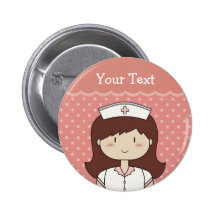 Infirmière mignonne de bande dessinée (brune) badge