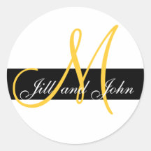 Initiale de monogramme de mariage et jaune faits s autocollant rond