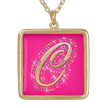 Initiale d'or C - collier rose