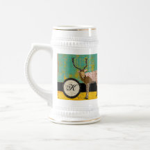 Initiale d'or Teal Stein de cerfs communs Mug