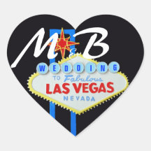 Initiales de jeunes mariés de Las Vegas Autocollant En Cœur