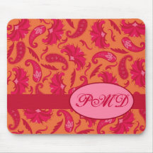 Initiales rouges et oranges Paisley parisien de mo Tapis De Souris