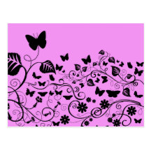 Insectes ailés rose de papillons, noir carte postale