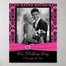 Insertion rose et noire de cadre de photo de damas posters