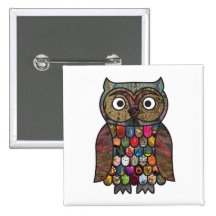 Insigne de carré de hibou de patchwork badge avec épingle