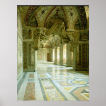 Intérieur avec la vue des anges sculptés posters