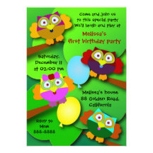Invitation 030G d'anniversaire : Hiboux