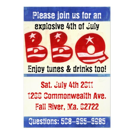 Invitation 4 juillet de partie de BBQ