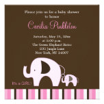 Invitation 5x5 d'éléphant rose (c'est une fille)