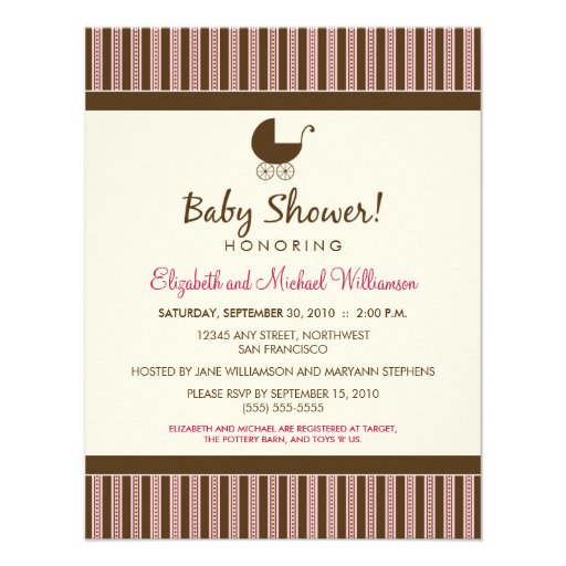 Invitation à la mode de baby shower de rayures (ro