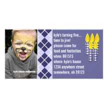 Invitation à motifs de losanges bleue de photo de  cartes de vœux avec photo
