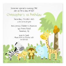 Invitation animale d'anniversaire de jungle de béb