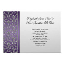 Invitation argentée pourpre vintage de mariage dam