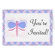 Invitation assez bleue et magenta de libellule cartes