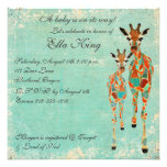 Invitation azurée ambre de bébé de girafes