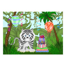 Invitation blanche de fête d'anniversaire de tigre
