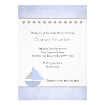 Invitation bleu et gris de peu de voilier de baby 