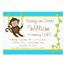 Invitation bleu et jaune de singe de mod de fête d