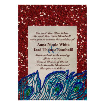 Invitation bleu rouge scintillant de mariage de pa