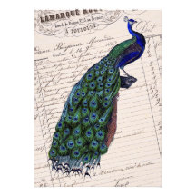 Invitation bleue chic française vintage de paon