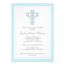 Invitation bleue croisée élégante de baptême de bé