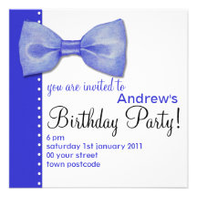 Invitation bleue d'anniversaire de BowTie
