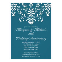 Invitation bleue d'anniversaire de mariage de dama
