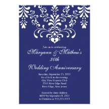 Invitation bleue d'anniversaire de mariage de dama