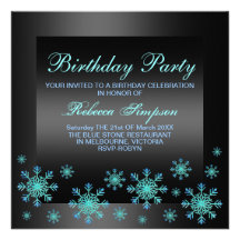 Invitation bleue d'anniversaire de neige élégante