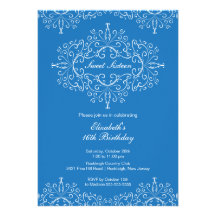 Invitation bleue d'anniversaire de sweet sixteen d