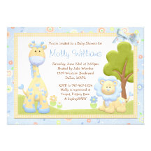 Invitation bleue de baby shower d'animaux