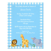 Invitation bleue de baby shower d'animaux de bébé 