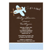Invitation bleue de baby shower de garçon d'avion
