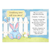 Invitation bleue de baby shower de lapin