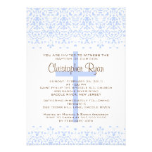 Invitation bleue de baptême de damassé