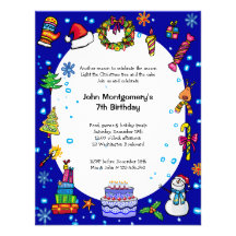 Invitation bleue de fête d'anniversaire de Noël