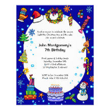 Invitation bleue de fête d'anniversaire de Noël