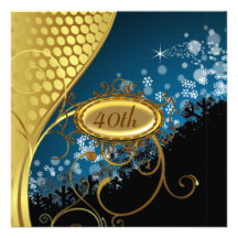 Invitation bleue de fête d'anniversaire d'or