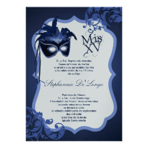 invitation bleue de Quinceanera de masque de la ma