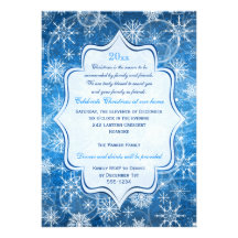 Invitation bleue et blanche de fête de vacances de