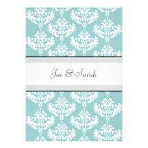 Invitation bleue et blanche de mariage damassé