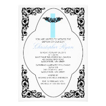 Invitation bleue et noire élégante de baptême