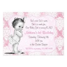 Invitation chic d'anniversaire de damassé de bébé 