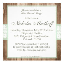 Invitation chic minable en bois vintage de Mitzvah
