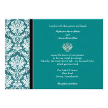 Invitation classique turquoise de mariage damassé