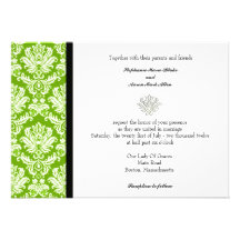 Invitation classique vert pomme de mariage damassé