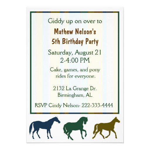Invitation colorée d'anniversaire de chevaux