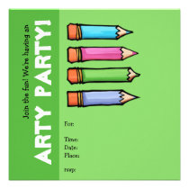 Invitation colorée de Parti Vert de crayons invitations